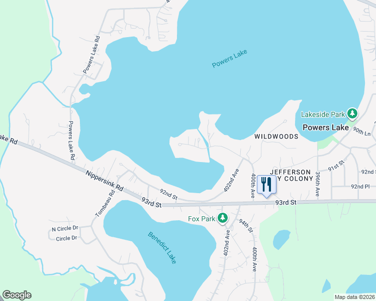 map of restaurants, bars, coffee shops, grocery stores, and more near 40519 91st Street in Genoa City