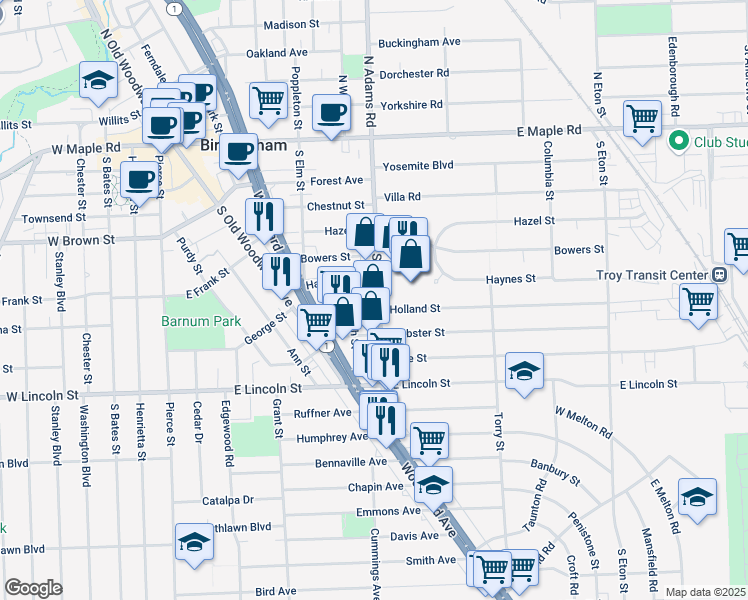 map of restaurants, bars, coffee shops, grocery stores, and more near 770 South Adams Road in Birmingham