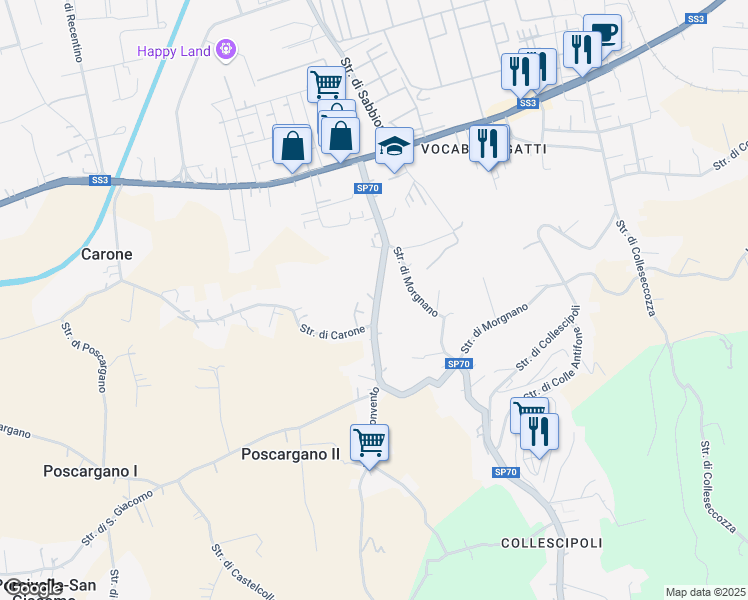 map of restaurants, bars, coffee shops, grocery stores, and more near 105 Via del Convento in Terni