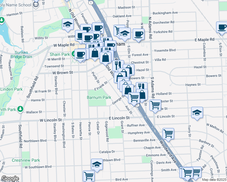 map of restaurants, bars, coffee shops, grocery stores, and more near 724 Ann Street in Birmingham