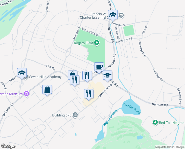 map of restaurants, bars, coffee shops, grocery stores, and more near 5 Walnut Street in Devens