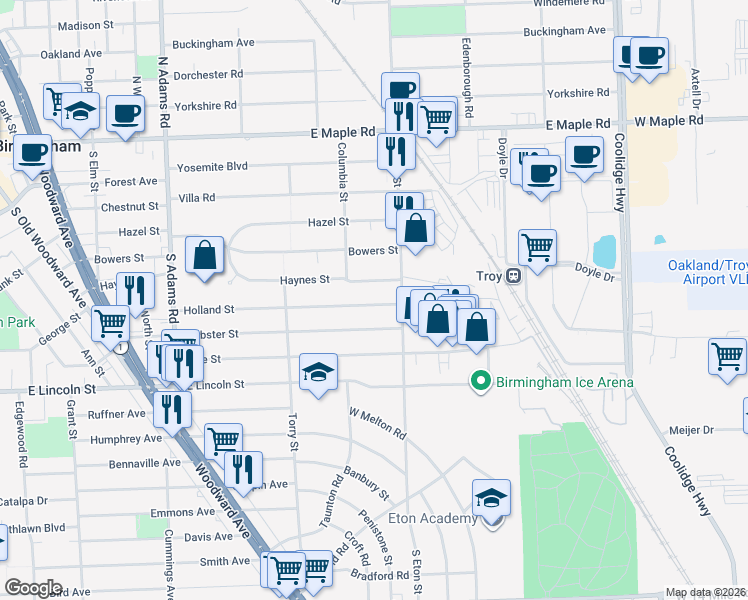 map of restaurants, bars, coffee shops, grocery stores, and more near 1901 Holland Street in Birmingham