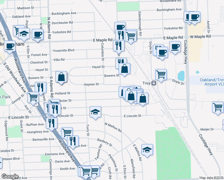 map of restaurants, bars, coffee shops, grocery stores, and more near 1840 Holland Street in Birmingham