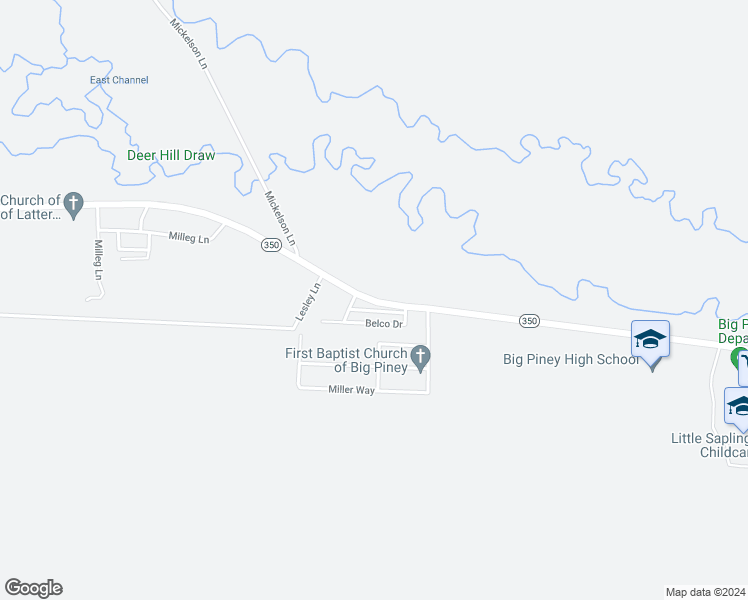map of restaurants, bars, coffee shops, grocery stores, and more near 1540 Belco Drive in Big Piney