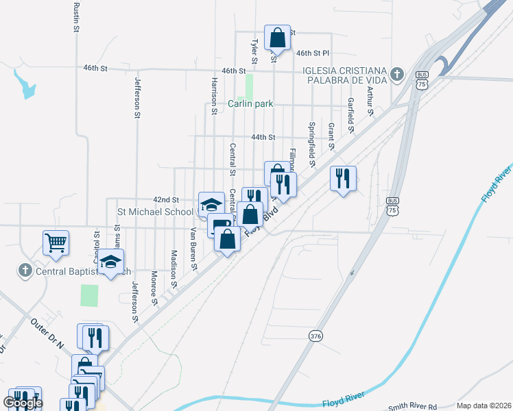 map of restaurants, bars, coffee shops, grocery stores, and more near 4004 Floyd Boulevard in Sioux City