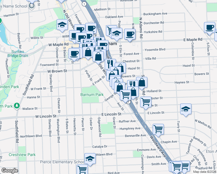 map of restaurants, bars, coffee shops, grocery stores, and more near 709 Ann Street in Birmingham