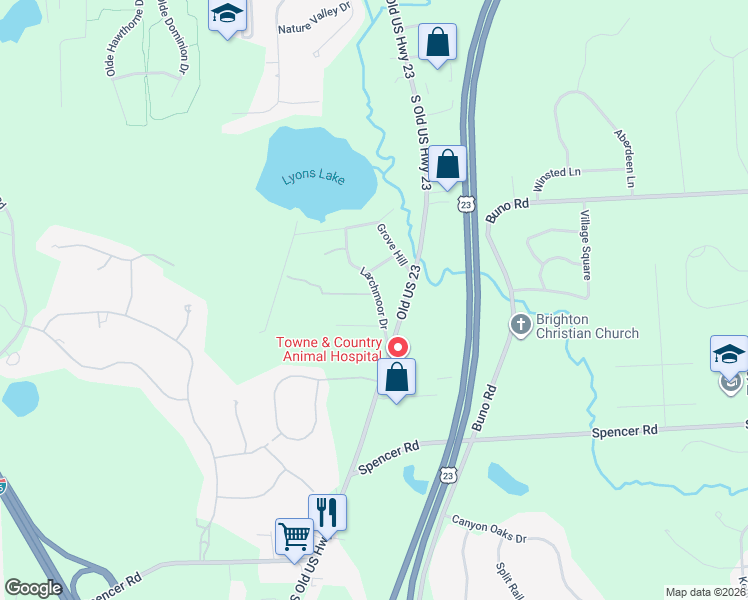 map of restaurants, bars, coffee shops, grocery stores, and more near 9754 Valencia Drive in Brighton