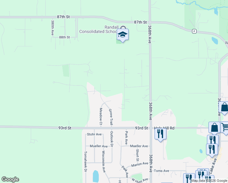 map of restaurants, bars, coffee shops, grocery stores, and more near 324 Meadow Court in Twin Lakes