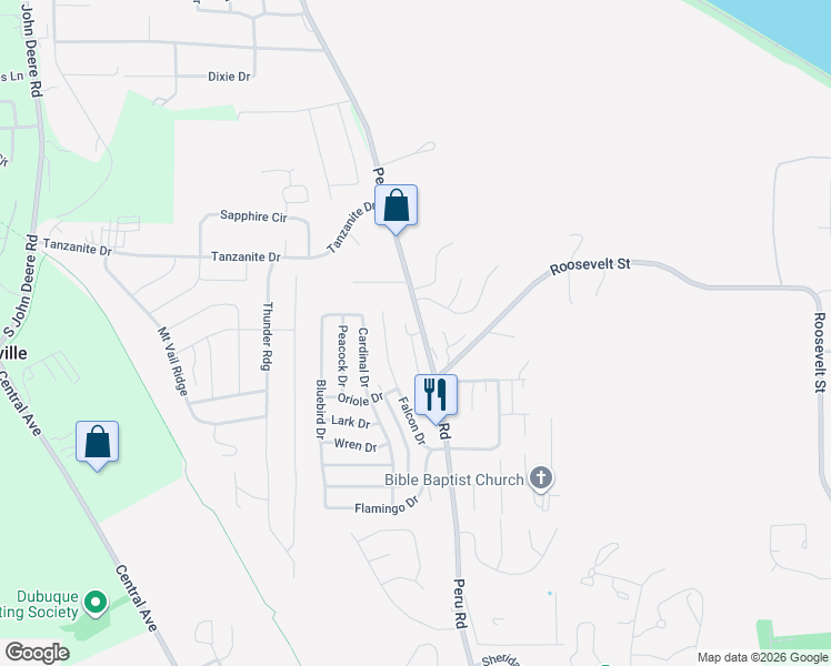 map of restaurants, bars, coffee shops, grocery stores, and more near 4100 Peru Road in Dubuque