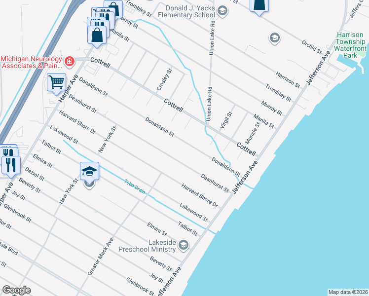 map of restaurants, bars, coffee shops, grocery stores, and more near 23945 Deanhurst Street in Clinton Township