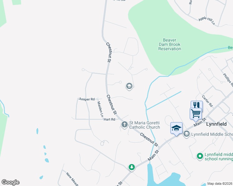map of restaurants, bars, coffee shops, grocery stores, and more near 2 Bridle Path in Lynnfield