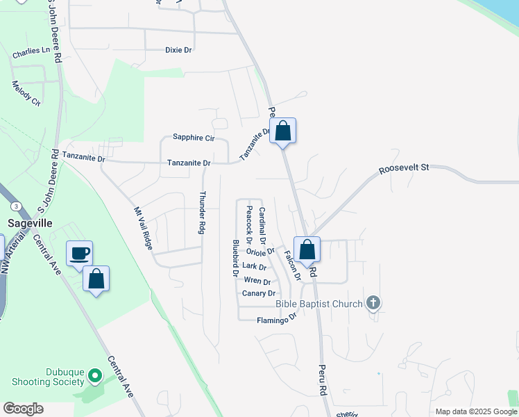 map of restaurants, bars, coffee shops, grocery stores, and more near 4633-4699 Cardinal Drive in Dubuque