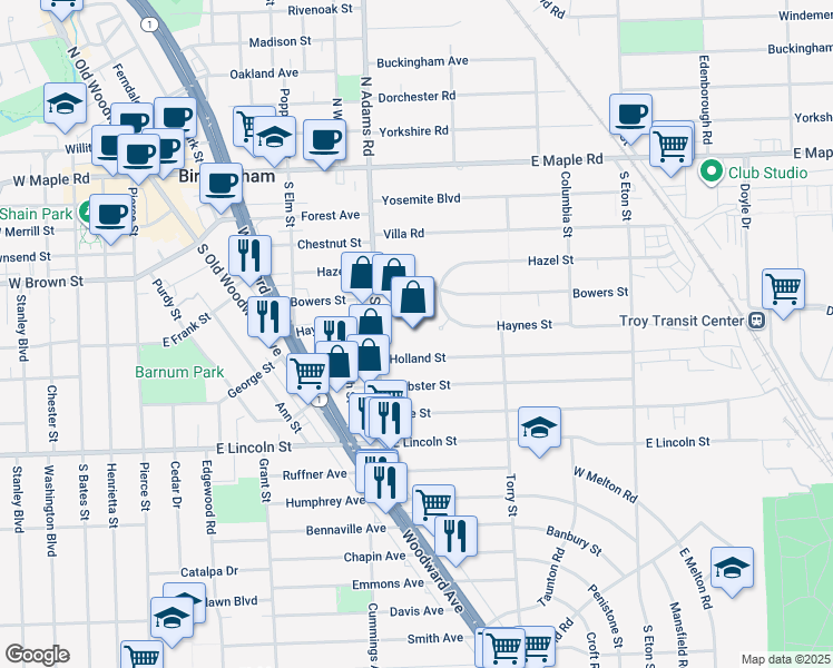 map of restaurants, bars, coffee shops, grocery stores, and more near 1312 Holland Street in Birmingham