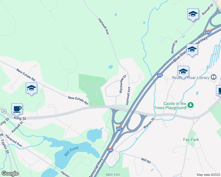map of restaurants, bars, coffee shops, grocery stores, and more near 63 Wychwood Heights in Littleton