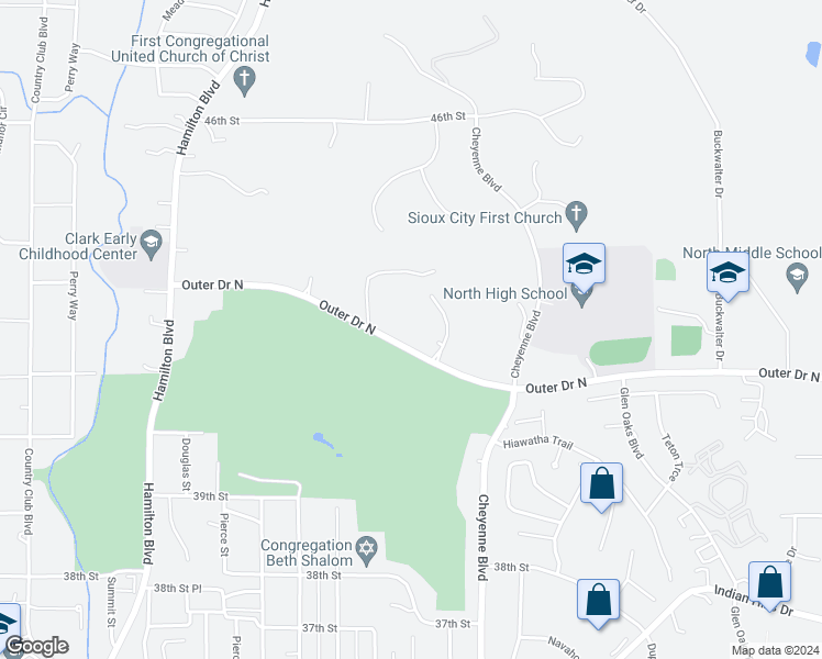 map of restaurants, bars, coffee shops, grocery stores, and more near 4201 Denice Court in Sioux City