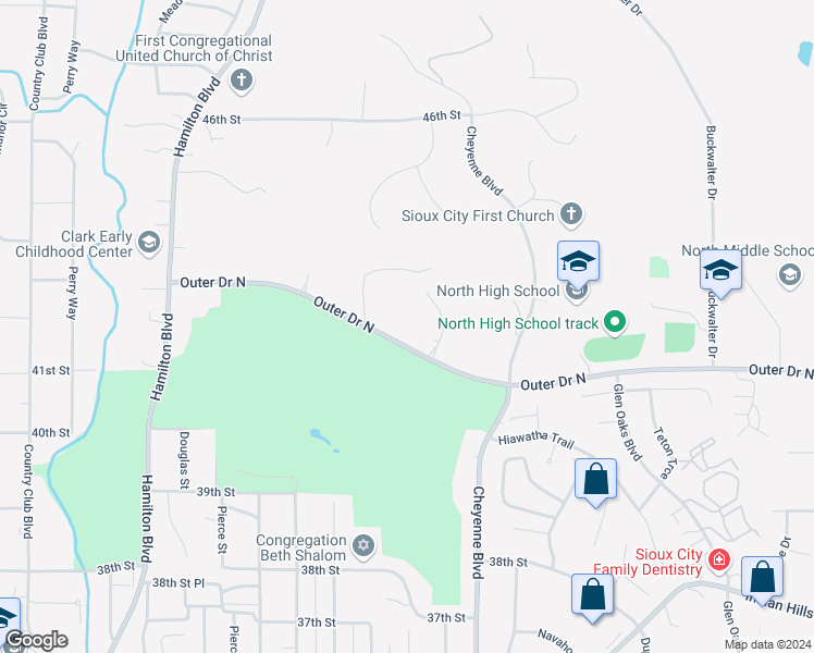 map of restaurants, bars, coffee shops, grocery stores, and more near 4201 Denice Court in Sioux City