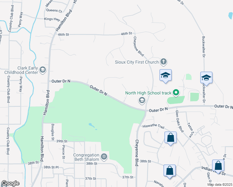 map of restaurants, bars, coffee shops, grocery stores, and more near 4201 Denice Court in Sioux City