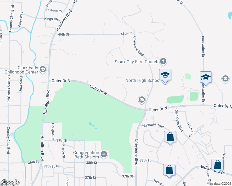 map of restaurants, bars, coffee shops, grocery stores, and more near 4201 Denice Court in Sioux City