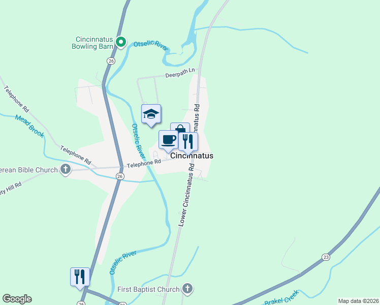 map of restaurants, bars, coffee shops, grocery stores, and more near in Cincinnatus