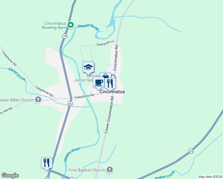 map of restaurants, bars, coffee shops, grocery stores, and more near in Cincinnatus