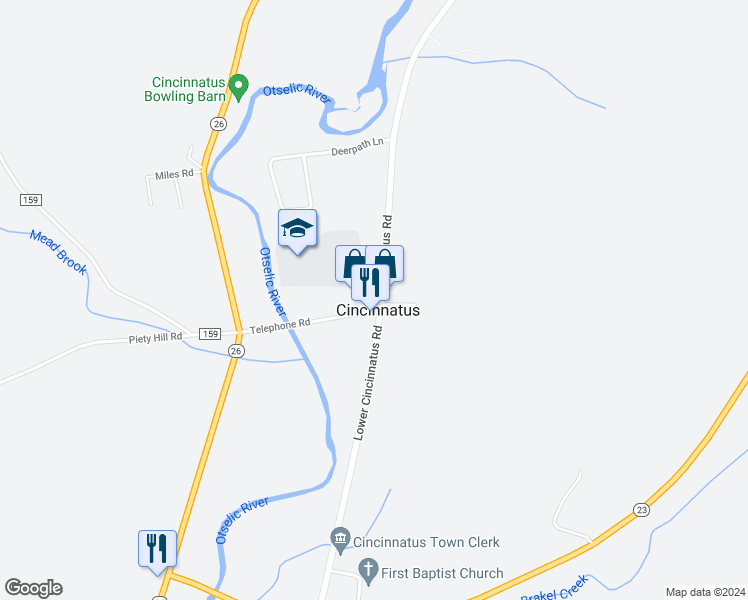 map of restaurants, bars, coffee shops, grocery stores, and more near in Cincinnatus