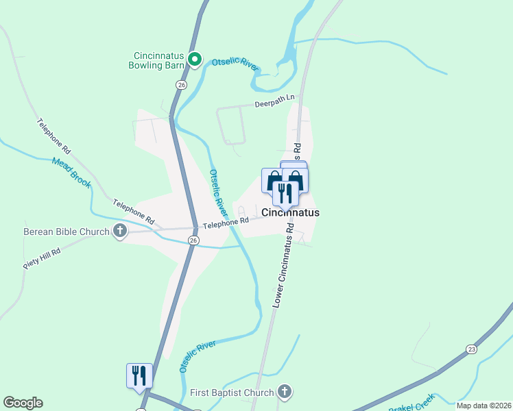 map of restaurants, bars, coffee shops, grocery stores, and more near 5719 Telephone Road in Cincinnatus