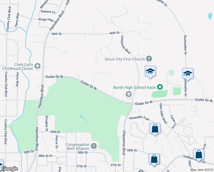 map of restaurants, bars, coffee shops, grocery stores, and more near 4201 Denice Court in Sioux City