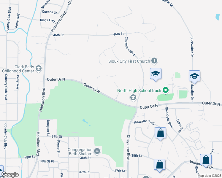 map of restaurants, bars, coffee shops, grocery stores, and more near 4201 Denice Court in Sioux City