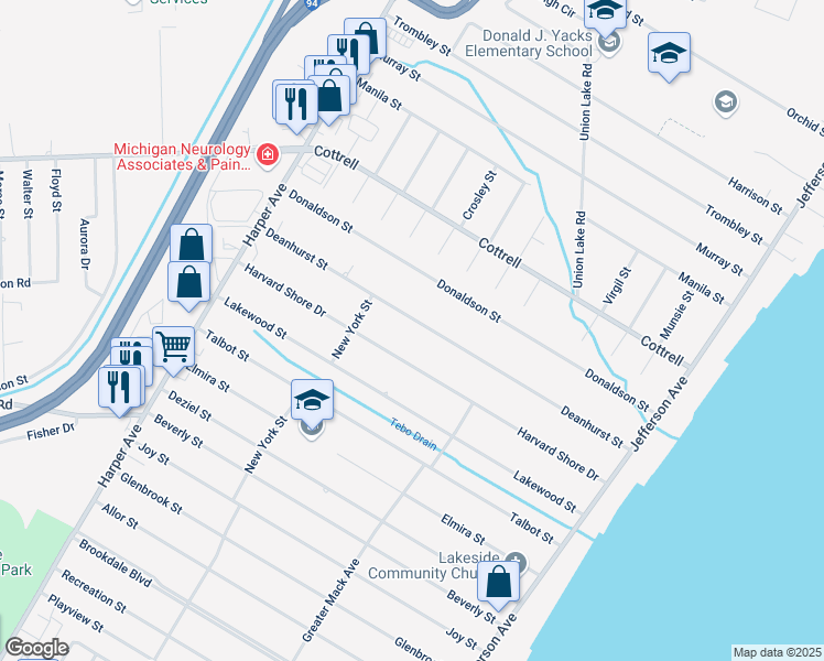 map of restaurants, bars, coffee shops, grocery stores, and more near 23464 Deanhurst Street in Clinton Township