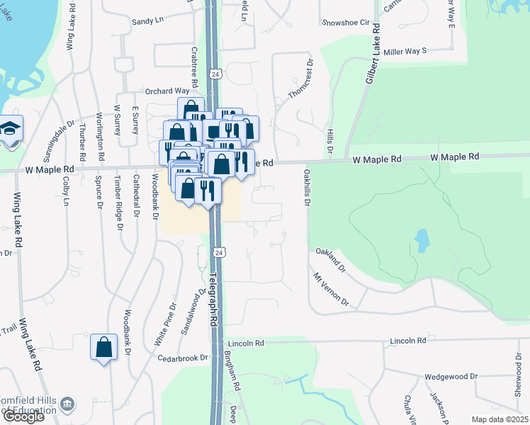 map of restaurants, bars, coffee shops, grocery stores, and more near 4052 Country Club Drive in Bloomfield Hills