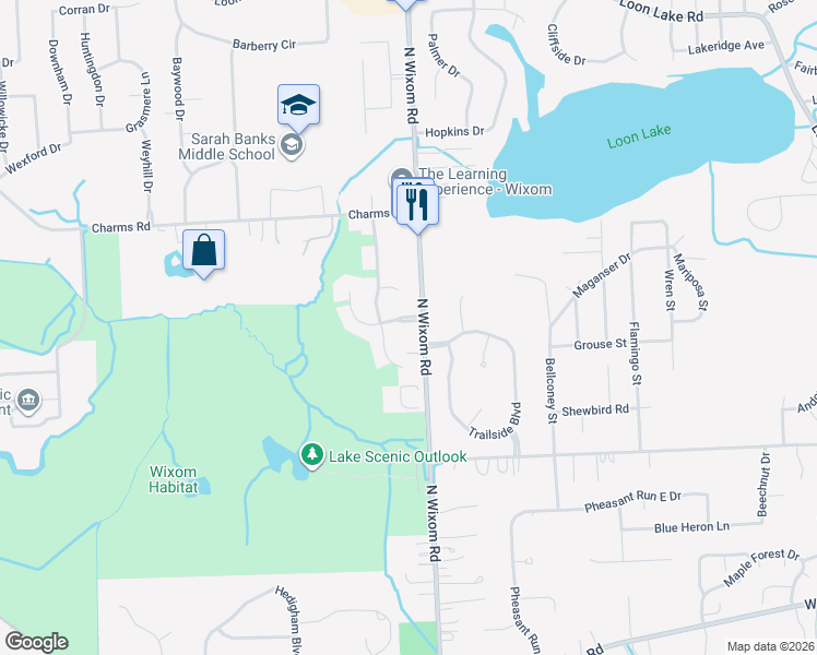 map of restaurants, bars, coffee shops, grocery stores, and more near 1626 Norton Creek Boulevard in Wixom