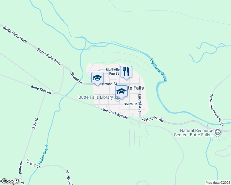 map of restaurants, bars, coffee shops, grocery stores, and more near 520 Fir Street in Butte Falls