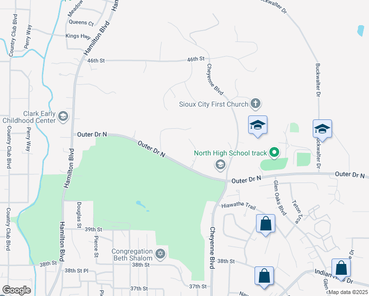 map of restaurants, bars, coffee shops, grocery stores, and more near 4201 Denice Court in Sioux City