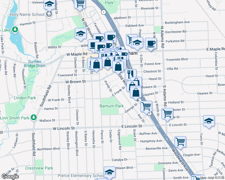 map of restaurants, bars, coffee shops, grocery stores, and more near 566 Ann Street in Birmingham