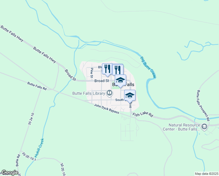 map of restaurants, bars, coffee shops, grocery stores, and more near 520 Fir Street in Butte Falls