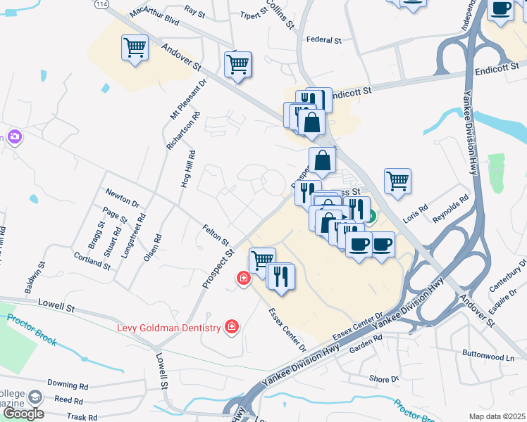 map of restaurants, bars, coffee shops, grocery stores, and more near 60 Prospect Street in Peabody