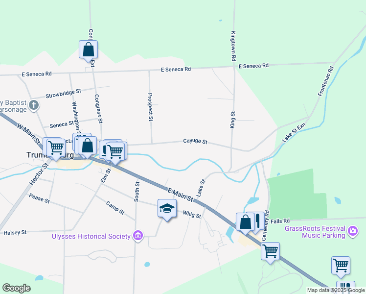 map of restaurants, bars, coffee shops, grocery stores, and more near 58 Cayuga St in Trumansburg