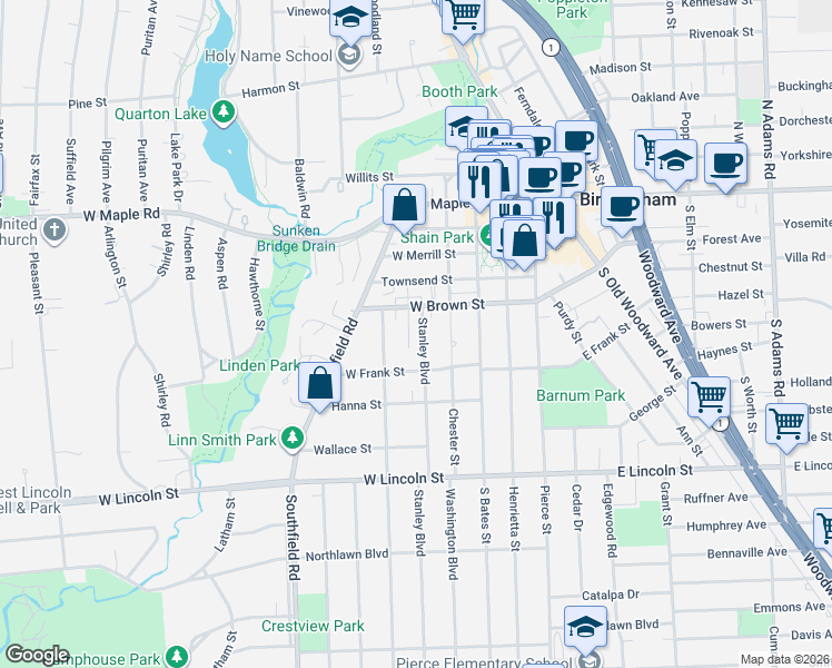 map of restaurants, bars, coffee shops, grocery stores, and more near 588 Cherry Court in Birmingham