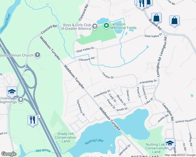 map of restaurants, bars, coffee shops, grocery stores, and more near 8 Francis Road in Billerica