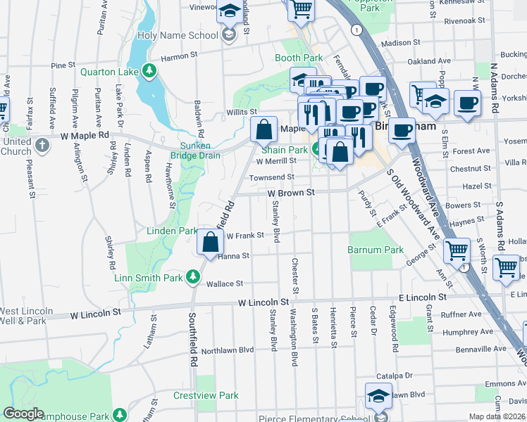 map of restaurants, bars, coffee shops, grocery stores, and more near 588 Cherry Court in Birmingham