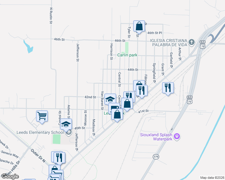 map of restaurants, bars, coffee shops, grocery stores, and more near 4231 Harrison Street in Sioux City