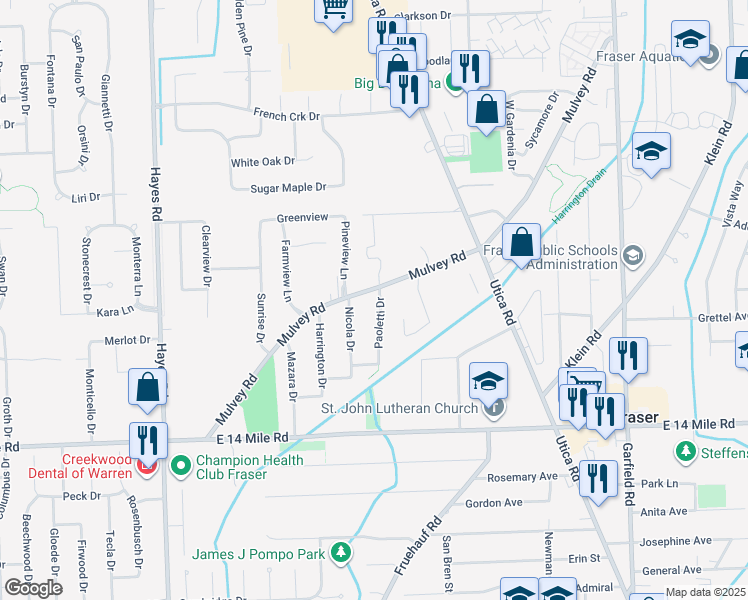 map of restaurants, bars, coffee shops, grocery stores, and more near 33491 Paoletti Drive in Fraser