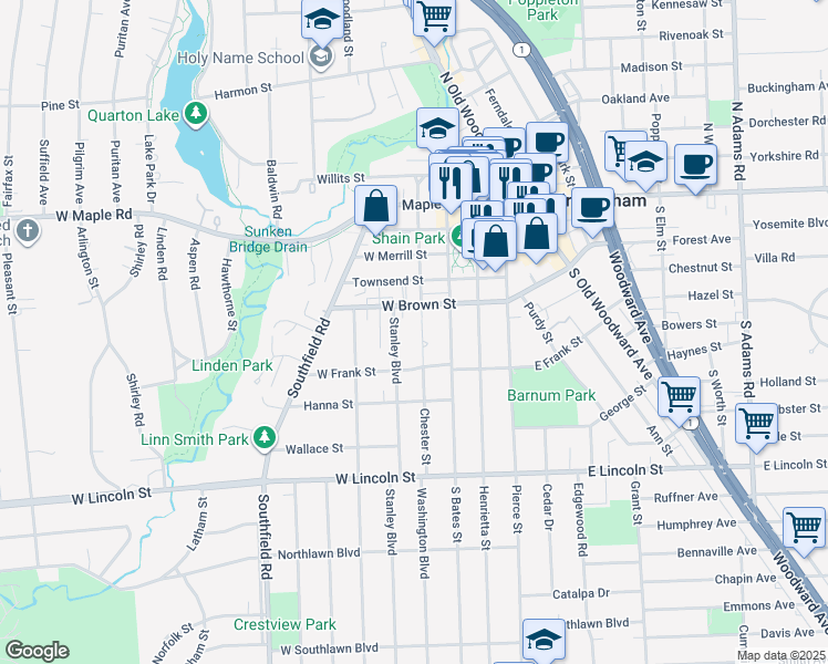 map of restaurants, bars, coffee shops, grocery stores, and more near 572 Chester Street in Birmingham