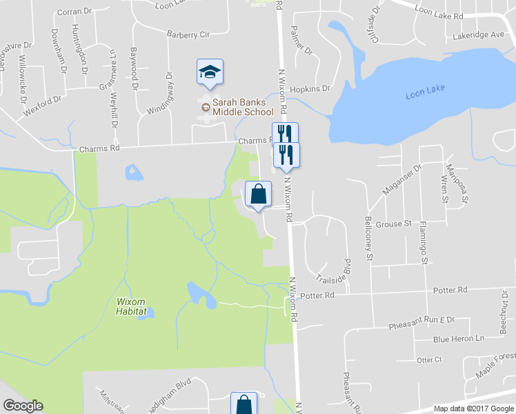 map of restaurants, bars, coffee shops, grocery stores, and more near 1668 Norton Creek Court in Wixom
