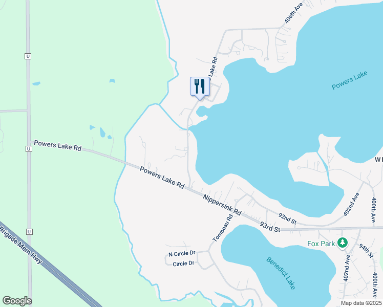 map of restaurants, bars, coffee shops, grocery stores, and more near N1460 Powers Lake Road in Genoa City