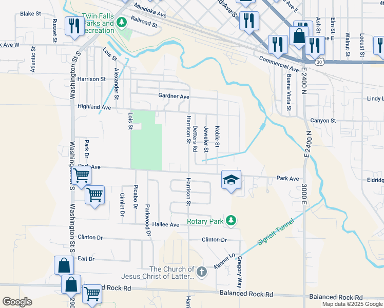 map of restaurants, bars, coffee shops, grocery stores, and more near 438 Watchmaker Street in Twin Falls