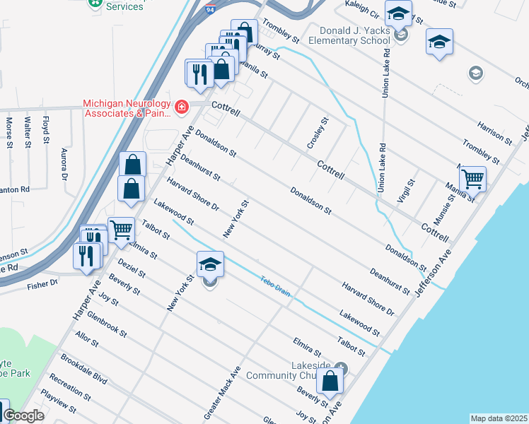 map of restaurants, bars, coffee shops, grocery stores, and more near 23464 Deanhurst Street in Clinton Township