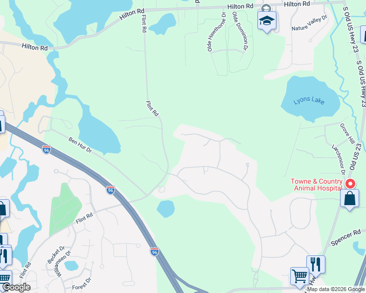 map of restaurants, bars, coffee shops, grocery stores, and more near 9046 Northpointe Ridge in Brighton
