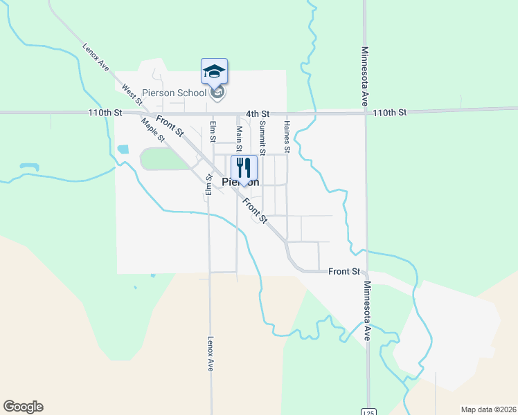 map of restaurants, bars, coffee shops, grocery stores, and more near 105 Summit Street in Pierson