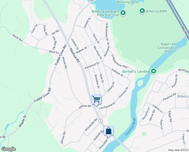 map of restaurants, bars, coffee shops, grocery stores, and more near 44 Juniper Street in Billerica